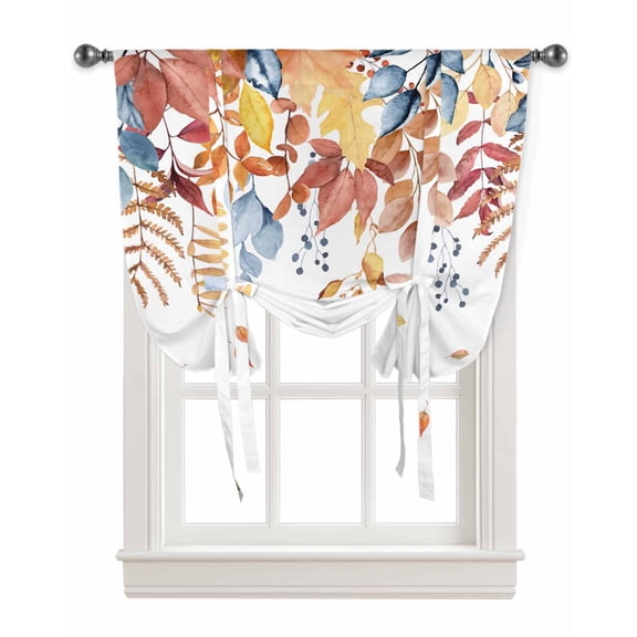 Blue Orange Fall Tie Up Curtains for Kitchen Bathroom Bedroom Windows 45 Inch Length, Autumn Maple Leaf Thanksgiving Balloon Drape Curtains Shade Rod Pocket Drapery Curtain Panel, 42"x54"
