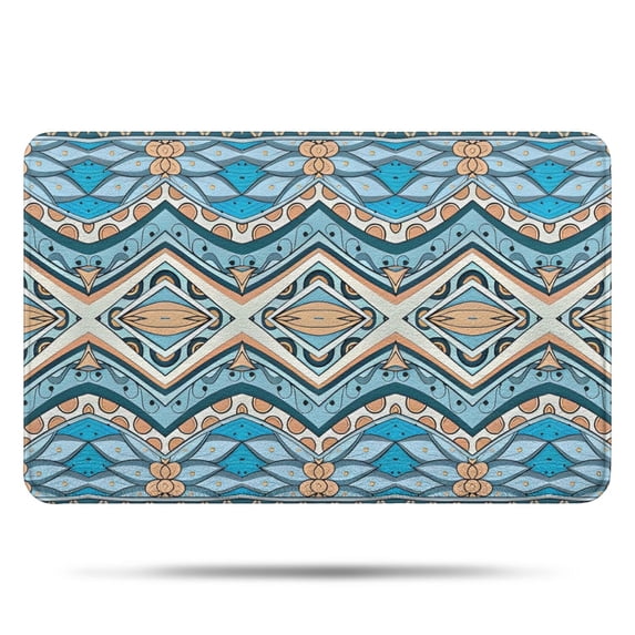 Blue and Orange Floral Boho Pattern Bathroom Rugs Mat,Non Slip Microfiber Bathroom Rug,Rubber Backing,Soft Bathroom Mats for Bathroom Floor,Tub and Shower,17x27in(43x68cm)