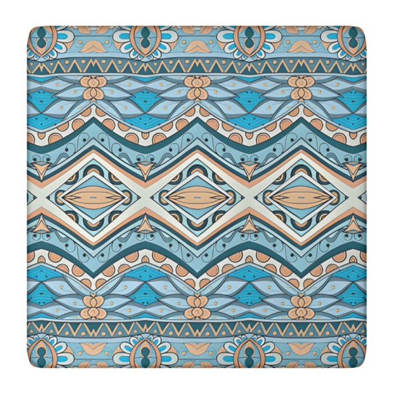 Blue and Orange Floral Boho Pattern Square Fitted Tablecloth with Elastic Edge,Square Table Cover,Washable Elastic Table Cover for Home Kitchen Party Decor 36"x36"