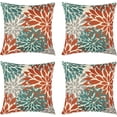 thumbnail image 1 of Blue and Orange Floral Throw Pillow Covers 20x20 inch Set of 4 Outdoor and Indoor Farmhouse Decorative Linen Pillow Cover for Patio Garden Living Room Bed Sofa, 1 of 6