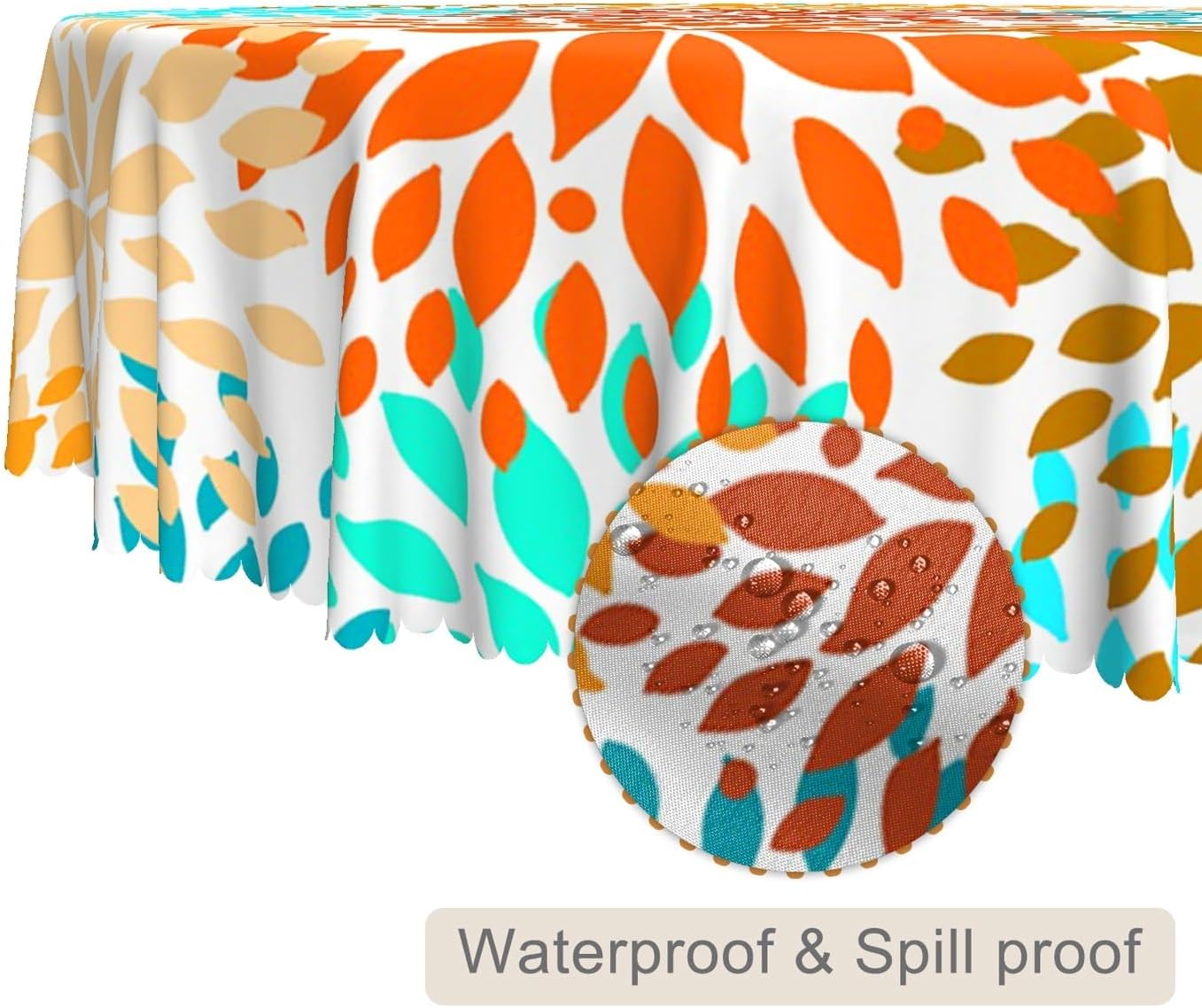 Blue Orange Flowers Round Tablecloth 24 Inch Abstract Dahlia Floral