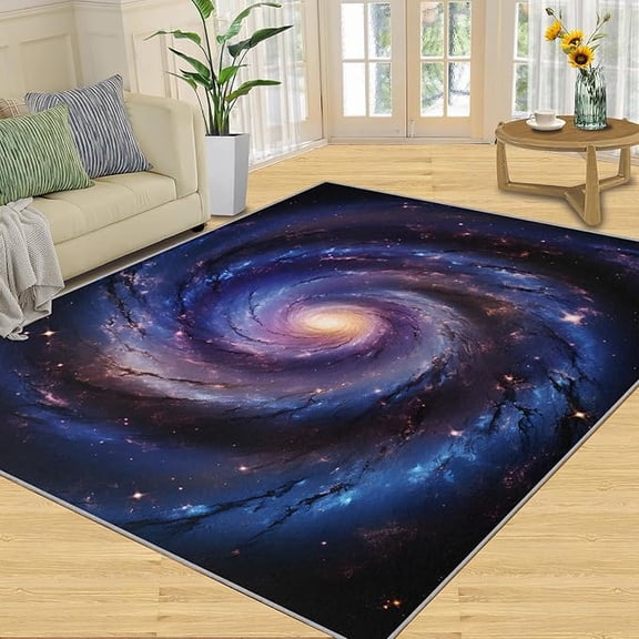 Blue Orange Galaxy Starry Sky Area Rug, 3D Cool Nebula Vortex Rugs for Bedroom Universe Space Rug, Washable Non Slip Indoor Floor Carpet & Home Decor 2 x 3ft
