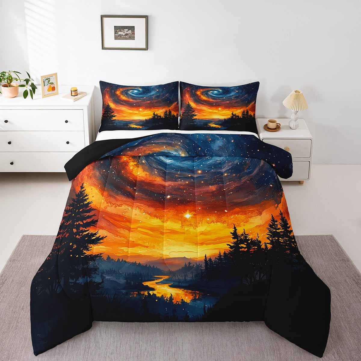 Blue Orange Galaxy Twin Bedding Set,Universe Outer Space Comforter Set ...