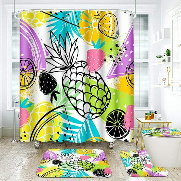 Blue Orange Gamepad Bathroom Sets with Shower Curtain and Rugs and Accessories, Game Funny Black Shower Curtain Sets, Kids Boy Shower Curtains for Bathroom Decor 4 Pcs