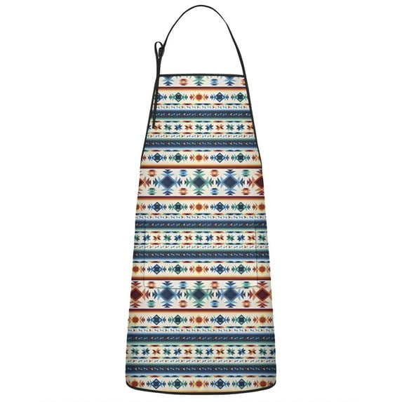 Blue and Orange Geometric Boho Pattern Apron-Garden Aprons for Women with Pockets-Cotton Linen Waterproof Kitchen Cooking Gardening Aprons Adjustable for Kitchen,Cooking,BBQ and Salon 33x27 Inch