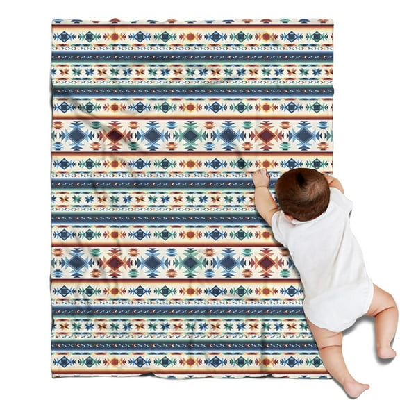 Blue and Orange Geometric Boho Pattern Blanket,Comfortable Soft Flannel Throw Blanket,All Season,Warm Lightweight Blankets for Sofa Bed Couch Living Room Chair,30"x40"