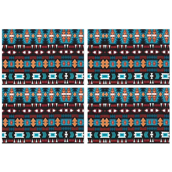 Blue and Orange Geometric Boho Pattern Summer Placemats Table Placemats Set Of 4-Linen Kitchen Washable Placemats Table Mats 11.8"x17.7"Non-Slip Heat Resistant