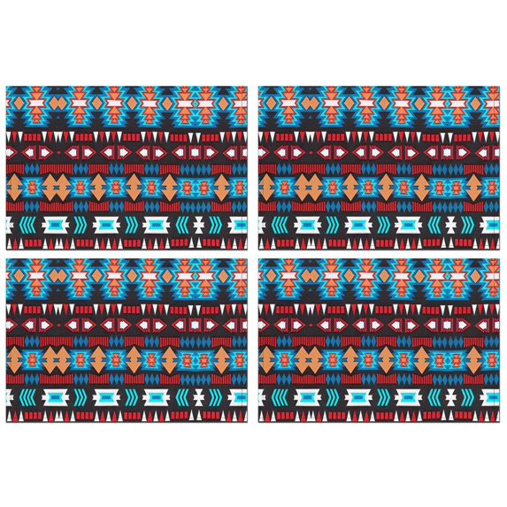 Blue and Orange Geometric Boho Pattern Summer Placemats Table Placemats Set Of 4-Linen Kitchen Washable Placemats Table Mats 11.8"x17.7"Non-Slip Heat Resistant