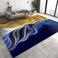 Blue Orange Geometric Colored Lines Area Rug, Abstract Irregular Water
