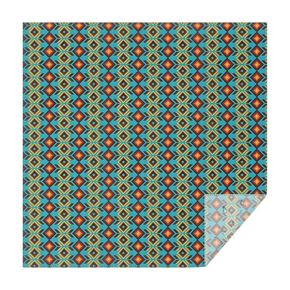 Blue and Orange Geometric Pattern Square Tablecloth,Waterproof Square Table Cover,Wipeable Spillproof Washable Table Cover for Home Kitchen Party Decor 60"x60"(152x152cm)