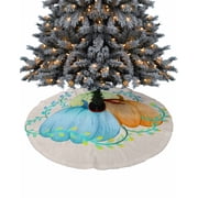 Blue Orange Green Pumpkins Fall Christmas Tree Skirt 48 Inches Large Christmas Skirt Tree, Thankgiving Mapl Leaf Rustic Tree Skirt Christmas Decorations for Fireplace Party Holidays Indoor Outdoor