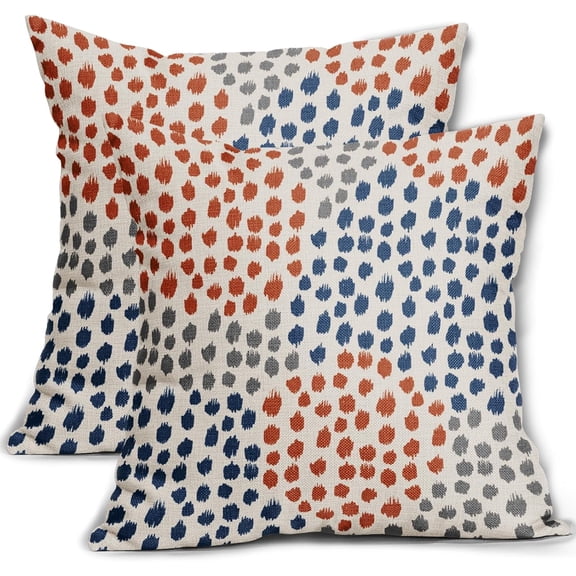 Blue Orange Pillow Covers 16x16 Set of 2 Boho Design Gray Dot Throw Pillows Modern Trendy Fall Print Decorative Outdoor Pillowcase Holiday Cushion Cover Linen Case Decor for Sofa Couch Bed