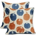 thumbnail image 1 of Blue Orange Pumpkin Fall Pillow Covers 16x16 Set of 2 Autumn Harvest Print Thanksgiving Decorative Throw Pillows Outdoor Farmhouse Cushion Case Seasonal Decor for Couch Sofa Bed, 1 of 6