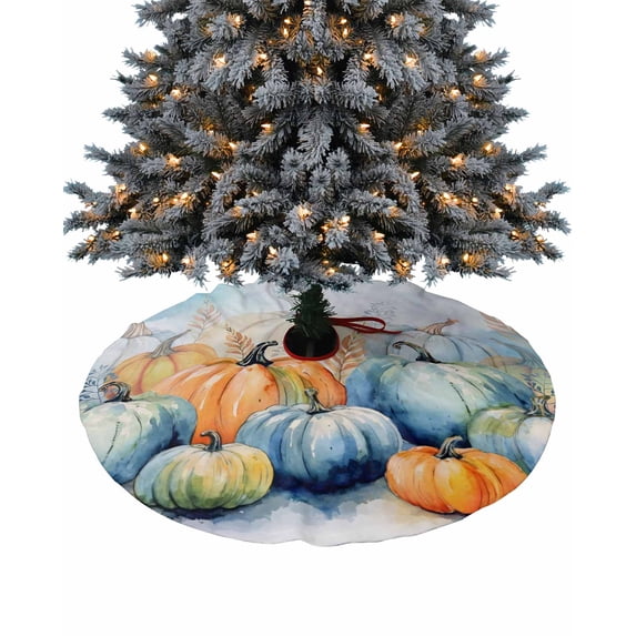 Blue Orange Pumpkins Fall Christmas Tree Skirt 36 Inches Large Christmas Skirt Tree, Thanksgiving Harvest Ombre Tree Skirt Christmas Decorations for Fireplace Party Holidays Indoor Outdoor