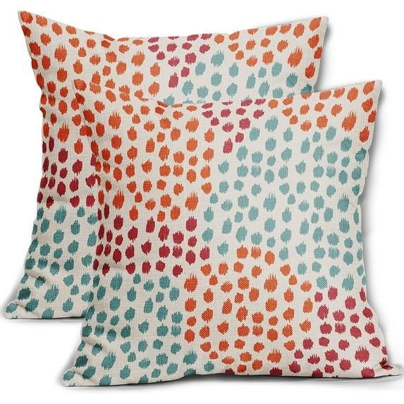 Blue Orange Red Pillow Covers 18x18 Set of 2 Fall Colored Art Dot Decorative Throw Pillows Trendy Print Outdoor Pillowcase Holiday Seasonal Cushion Cover Linen Case Decor for Sofa Couch Bed
