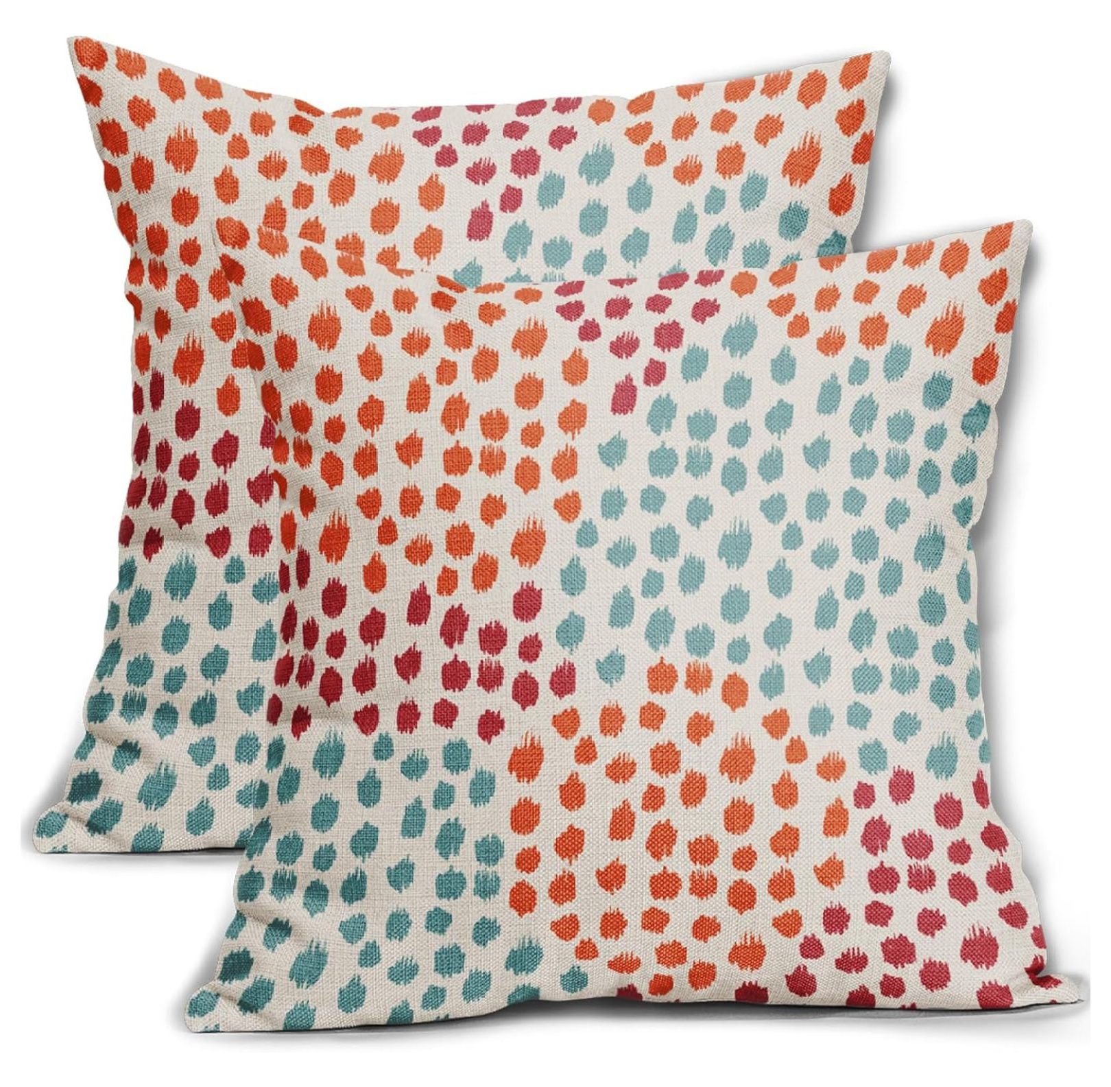 Blue Orange Red Pillow Covers 18x18 Set of 2 Fall Colored Art Dot