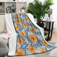 thumbnail image 1 of Blue Orange Sunflower Leaf Pattern Blanket,Comfortable Soft Flannel Throw Blanket,All Season,Warm Lightweight Blankets for Sofa Bed Couch Living Room Chair,50"x60", 1 of 4