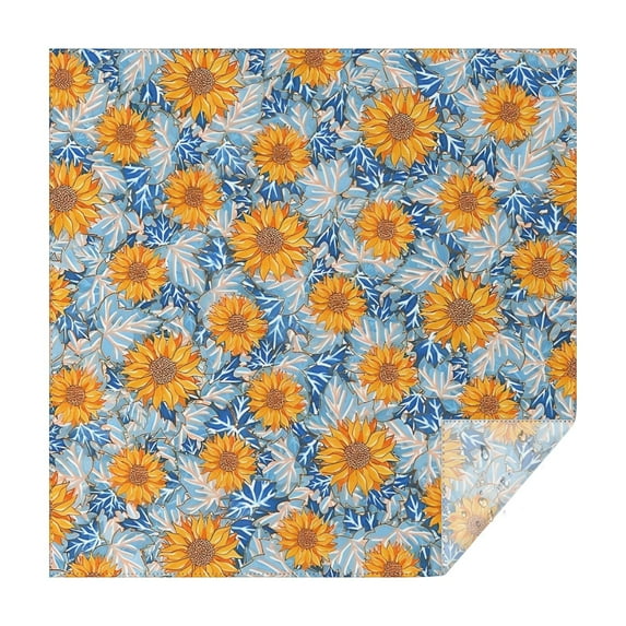 Blue Orange Sunflower Leaf Pattern Square Tablecloth,Waterproof Square Table Cover,Wipeable Spillproof Washable Table Cover for Home Kitchen Party Decor 52"x52"(132x132cm)
