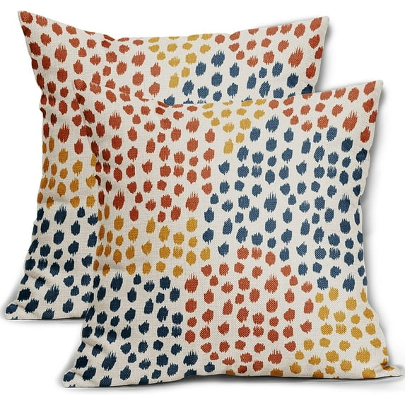 Blue Orange Yellow Pillow Covers 18x18 Set of 2 Fall Colored Art Dot Decorative Throw Pillows Trendy Print Outdoor Pillowcase Holiday Seasonal Cushion Cover Linen Pillow Case Decor for Sofa Couch Bed