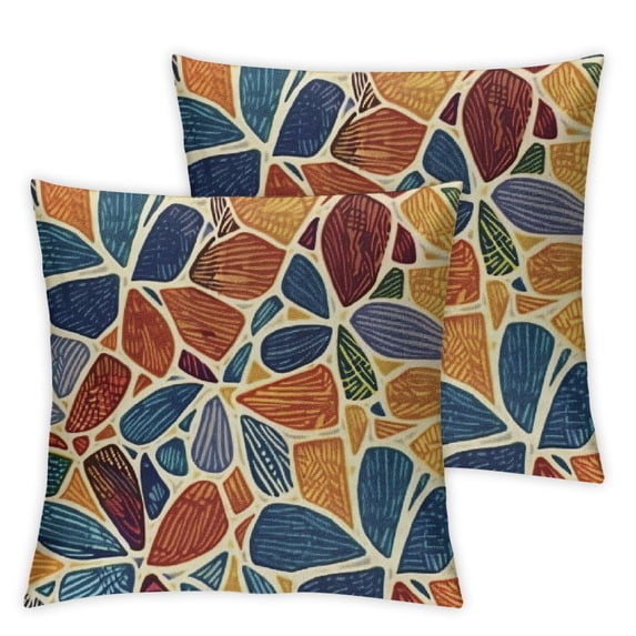 Blue Orange Yellow Pillow Set of 2 Geometric Art Flower Print Decorative Outdoor Pillowcases Fall Colored Floral Farmhouse Throw Cushion Case Decor for Couch Sofa Bed