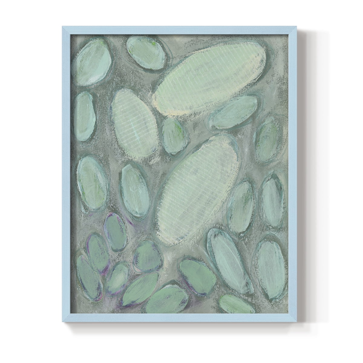 Blue Orbs II Framed Print in Blue Solid Wood Framed Print No Nail Hanging