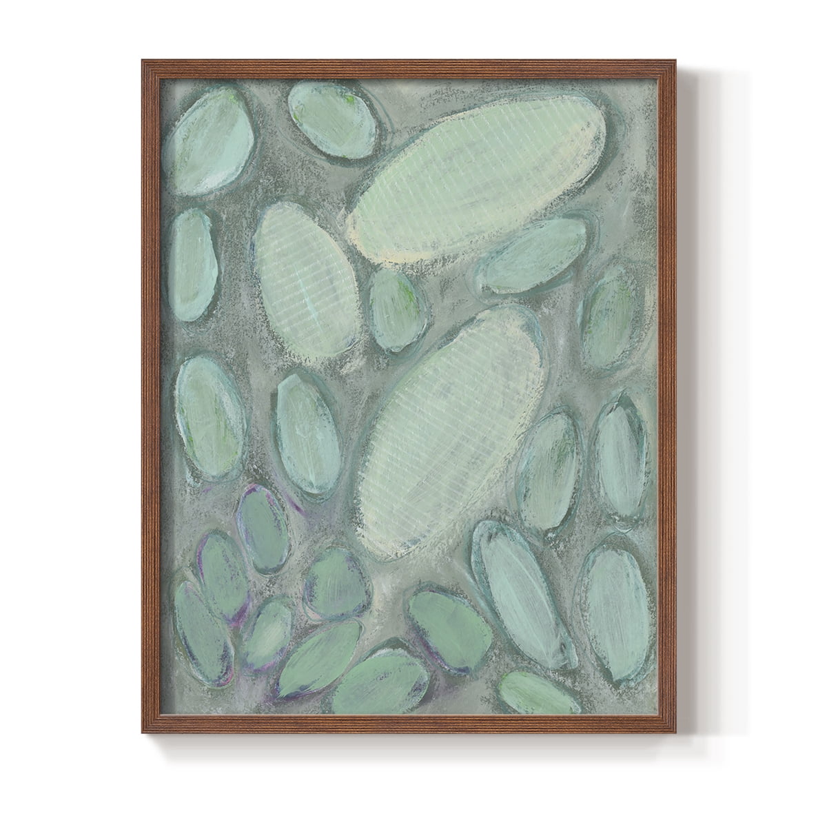 Blue Orbs II Framed Print in Brown Solid Wood Framed Print No Nail Hanging