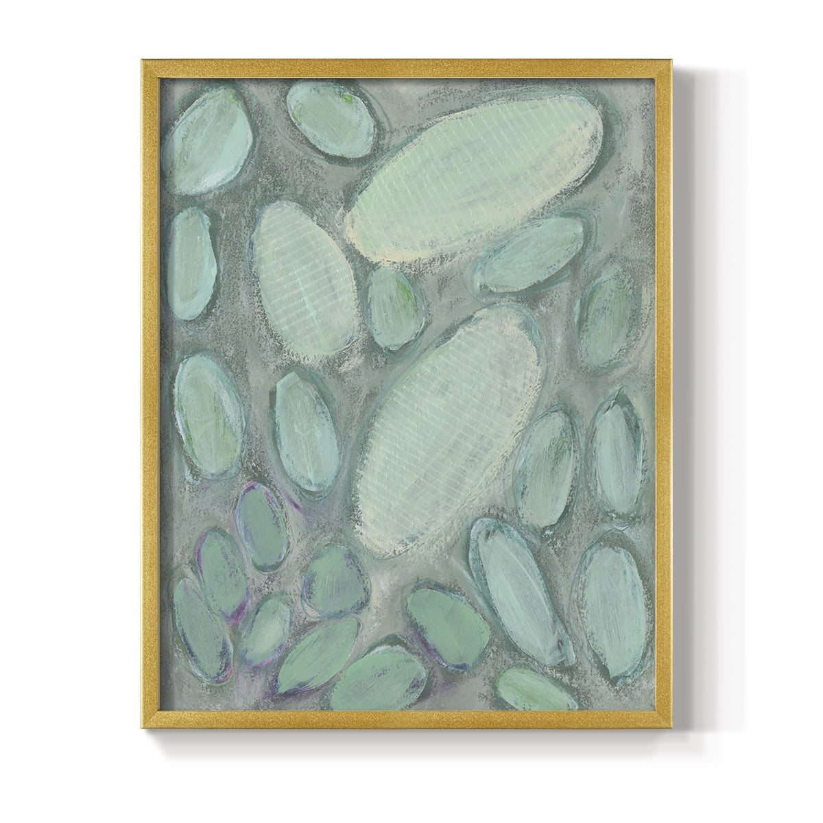 Blue Orbs II Framed Print in Gold Solid Wood Framed Print No Nail Hanging