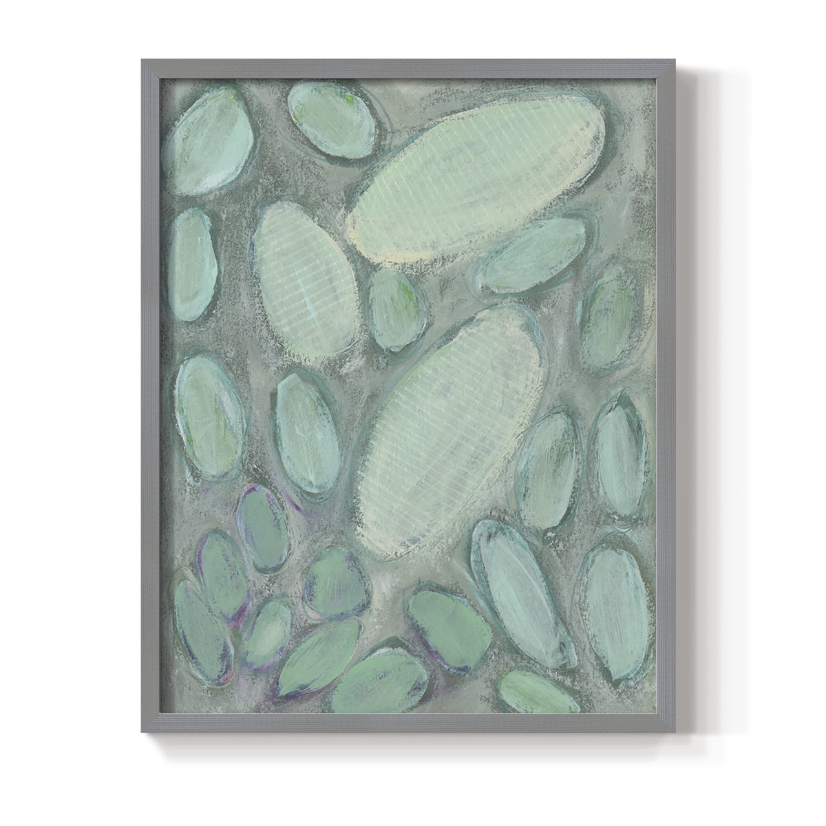 Blue Orbs II Framed Print in Gray Solid Wood Framed Print No Nail Hanging