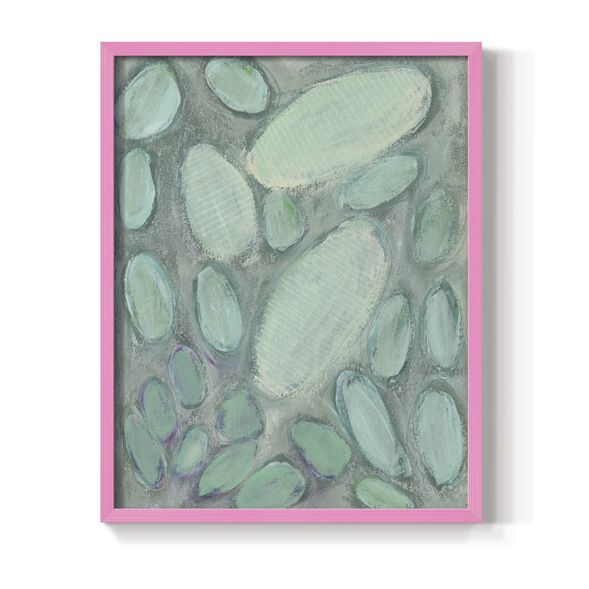 Blue Orbs II Framed Print in Pink Solid Wood Framed Print No Nail Hanging
