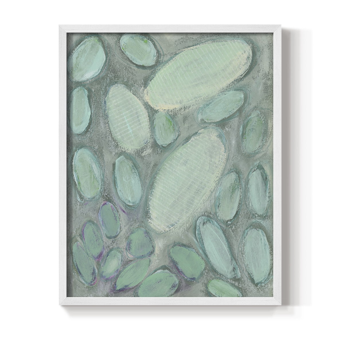Blue Orbs II Framed Print in White Solid Wood Framed Print No Nail Hanging
