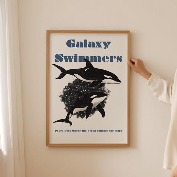 Blue Orca Bathroom Wall Art Ocean Nursery Home Decor Unframed Paper Print