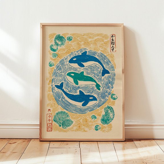 Blue Orca Shell Japanese Whale Art