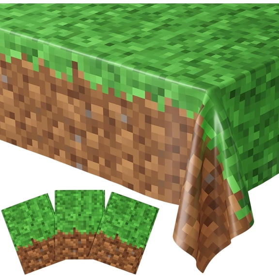Blue Orchards Pixel Miner Table Cover (Pack of 3) - 54"x108" XL - Gamer Party Supplies, Mining Craft Party Decorations