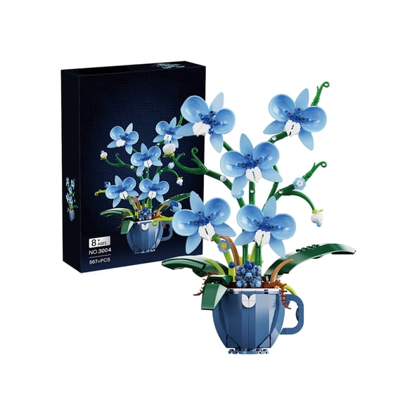 Blue Orchid Flower Building Set for Adults, Coffee Cup Orchid Botanical Collection Plant Building Kit, Home and Office Decor Gift for Christmas Day, Valentines, Birthday 567pcs