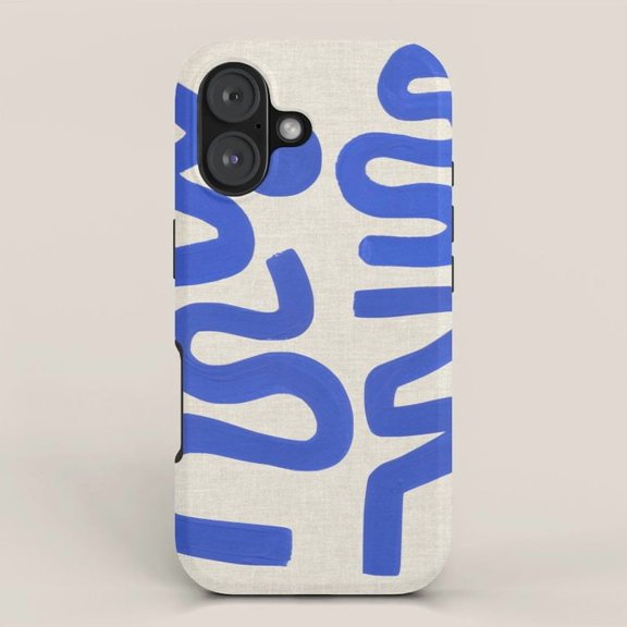 Blue Organic Squiggle on Off-White Tough Case for Apple iPhone Series, Polycarbonate and TPU