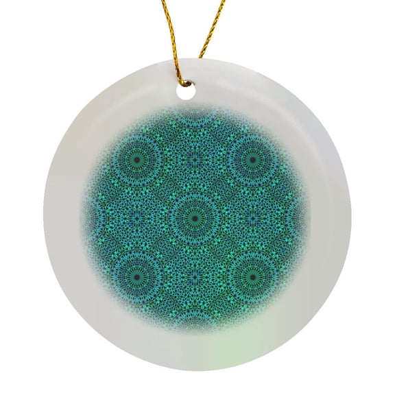 3drose, Blue Oriental Kaleidoscope Pattern Design - Abstract Vector Background, Circle Porcelain Ornament