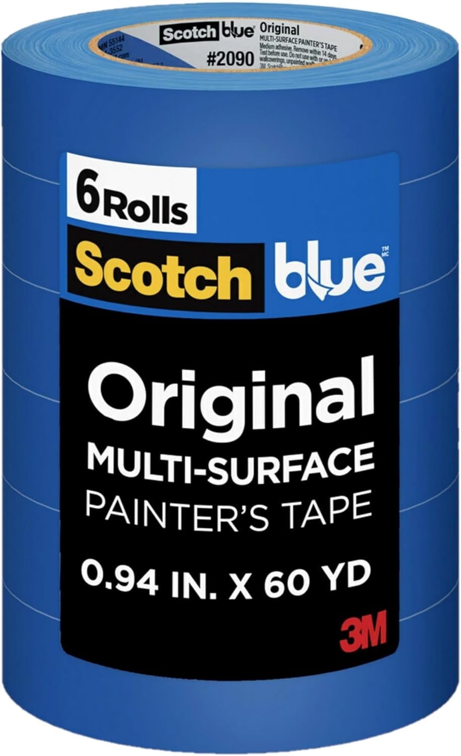 Blue Original Multi-Surface Painters Tape, 1 Inch Wide (0.94 In. x 60 Yds), 6 Rolls, Paint Tape tects Surfaces and Removes Easily, Masking for Indoor Outdoor Use (2090-24EP6)