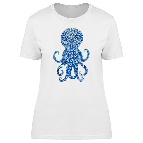 Blue Ornamental Octopus T-Shirt Women -Image by Shutterstock, Female Large