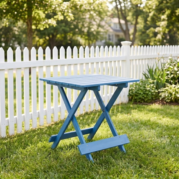 Blue Outdoor Folding Wood Side Table Square Patio Table