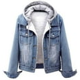 thumbnail image 1 of Blue Outdoor Hooded Coat, Nylon Women's Plus Size Jackets, Women Vintage Button Down Distressed Short Denim Jean Jacket Coat With Pocket, 5XL, 1 of 6