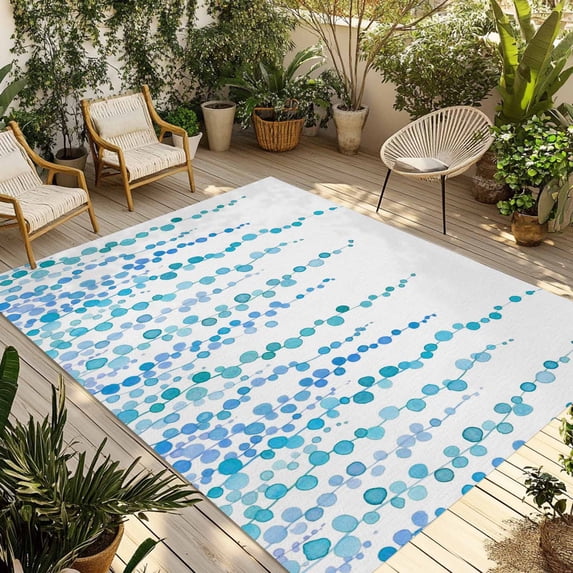 Blue Outdoor Rug for Patio/Deck/Porch, Non-Slip Large Area Rug 5 x 8 Ft, Polka Dots Watercolor Abstract Art Indoor Outdoor Rugs Washable Area Rugs, Reversible Camping Rug Carpet Runner