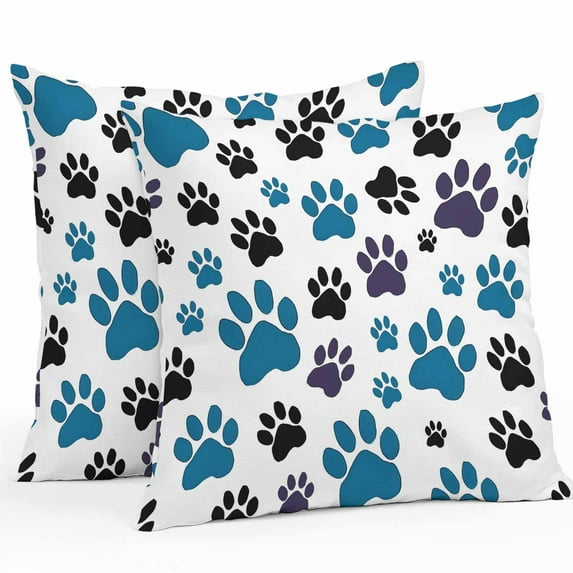 Blue and Outdoor Waterproof Pillow Covers 16x16 Pack of 2 Black Dog Paw Print Decorative Outdoor Pillow Covers Square Cushion Cases for Patio Furniture Pergola Couch