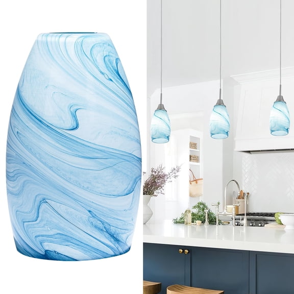 Blue Oval Art Marble Glass Light Shade Replacement for Kitchen Island Pendant Lights, Mini Ceiling Chandeliers