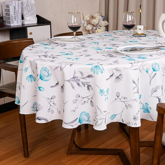 Blue Oval Tablecloth 60X84 Inch Green Floral Table Cloth Waterproof Spill-Proof & Oil-Proof Table Cover for Indoor Outdoor Party Decor