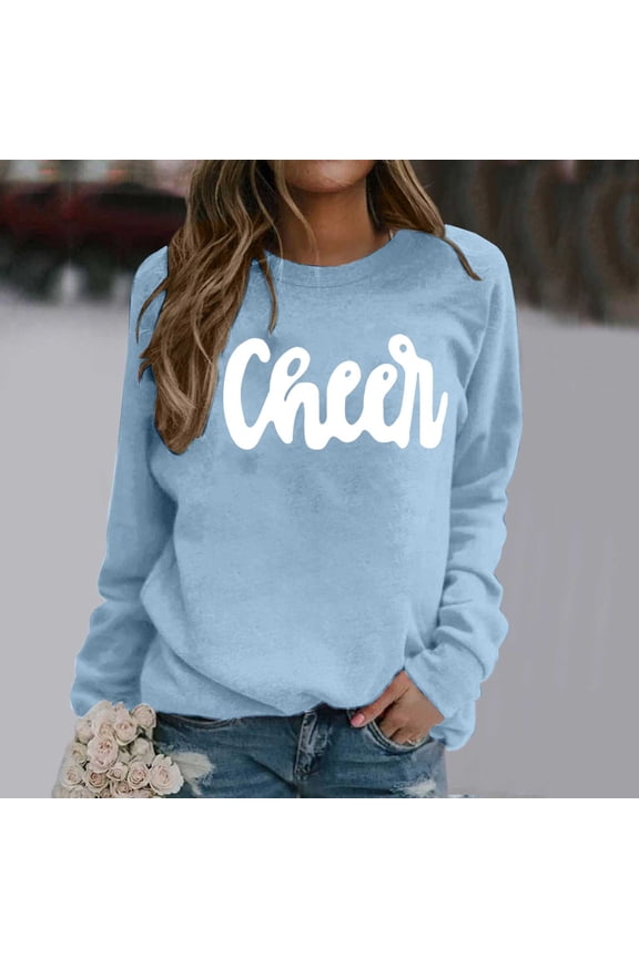 Blue Oversized Sweatshirts for Women Cheer Shirt Football Mom Sweatshirt: Women Cheerleader Shirts Cheer Shirt Mama Embroidered Tops Fall Trendy Outfits