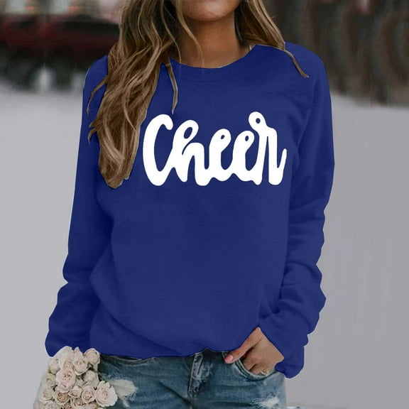 Blue Oversized Sweatshirts for Women Cheer Shirt Football Mom Sweatshirt: Women Cheerleader Shirts Cheer Shirt Mama Embroidered Tops Fall Trendy Outfits