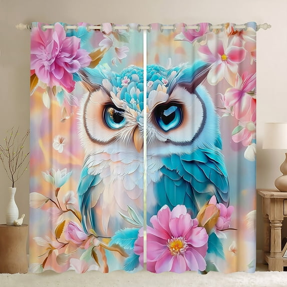 Blue Owl 30%-50% Blackout Curtains Watercolor Floral Curtains Teens,Bohemian Decor Flower 2 Panels,(42Wx63L) 2 Panels Curtains & Drapes Animal Window Treatments