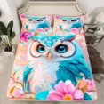 thumbnail image 1 of Blue Owl Fitted Sheet Watercolor Floral Bed Sheets Teens,Bohemian Decor Flower Twin Bed Set Animal Sheets(No Top Sheet), 1 of 6