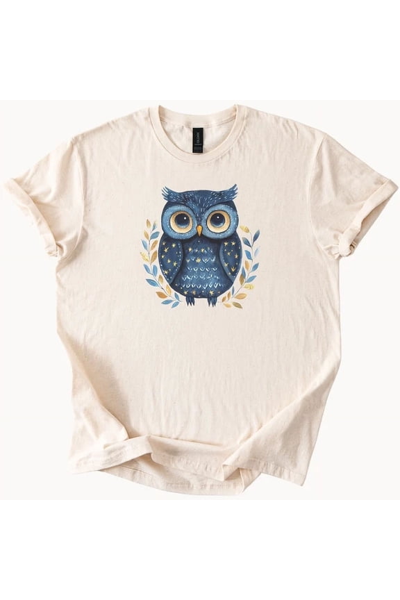 Blue Owl Graphic Womens Short Sleeve T Shirt Art Gallery Tee Unisex S-5XL Hot Trending Shirt, Vintage Birthday Gift