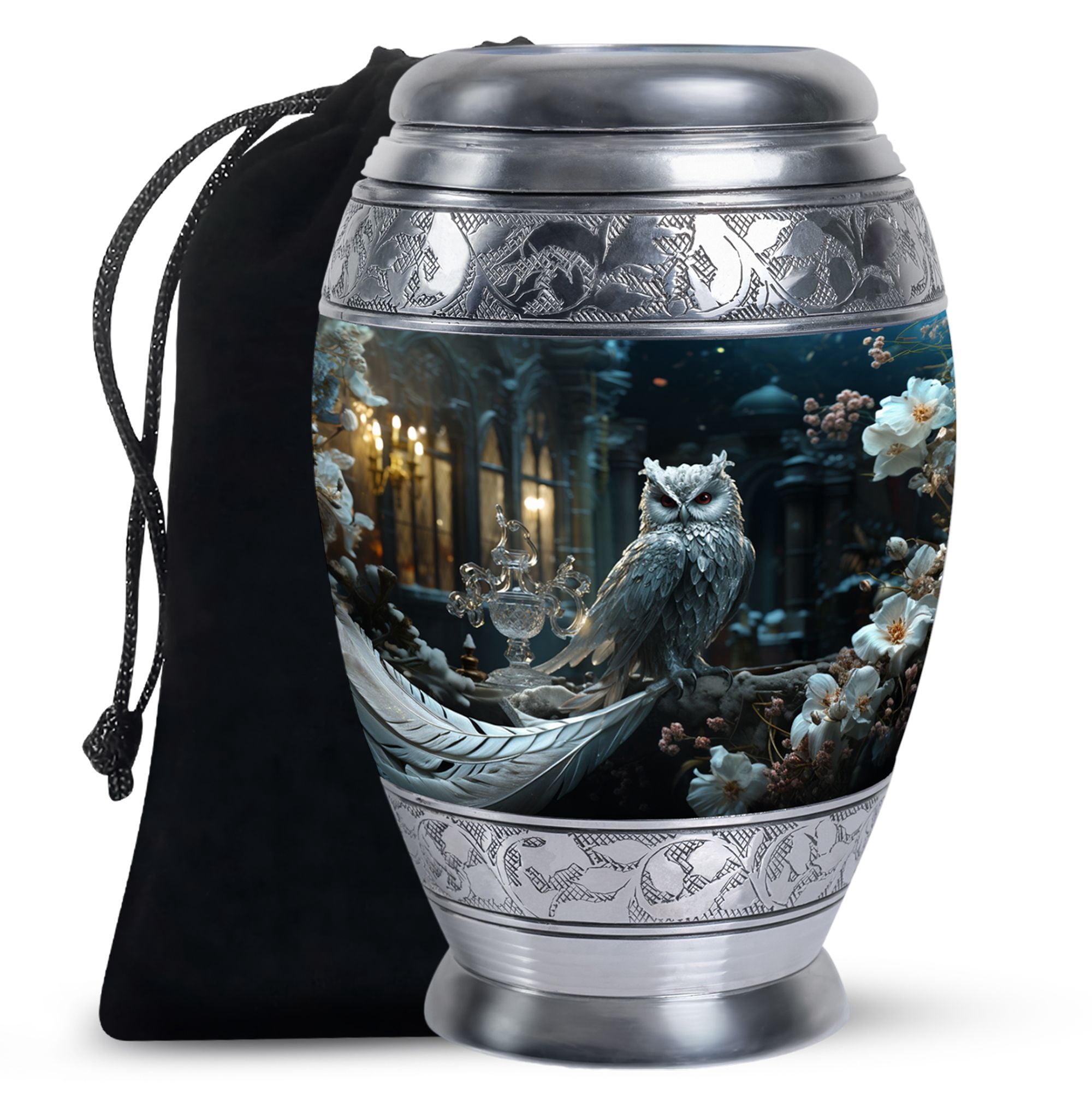 Blue Owl Large Urns For Human Ashes Adult Dad - Cremains Urn For Ashes Mom - Handmade Decorative Gifts For Funeral 10Inch To 200 Cubic Inches Capacity Include Velvet Bag